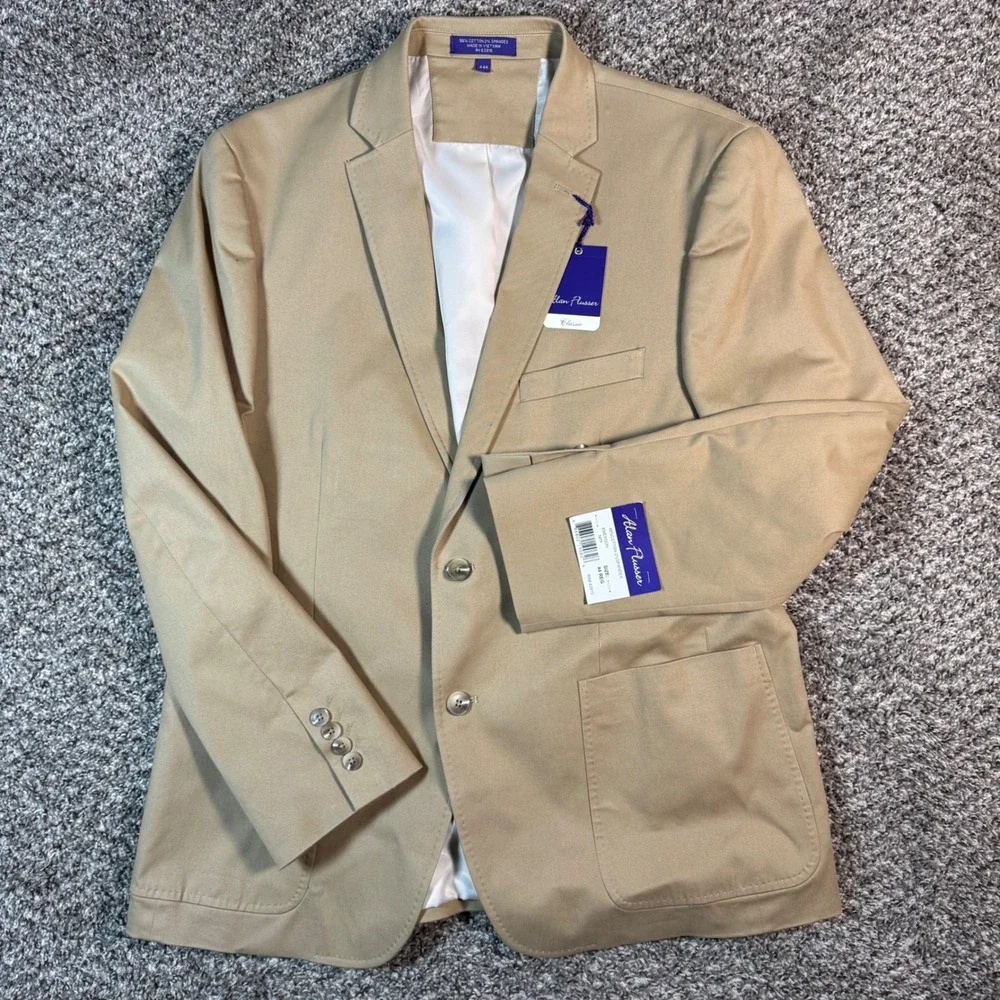 NEW Alan Flusser Mens 44R Tan Khaki Cotton Spandex Emerson Blazer Sport Coat